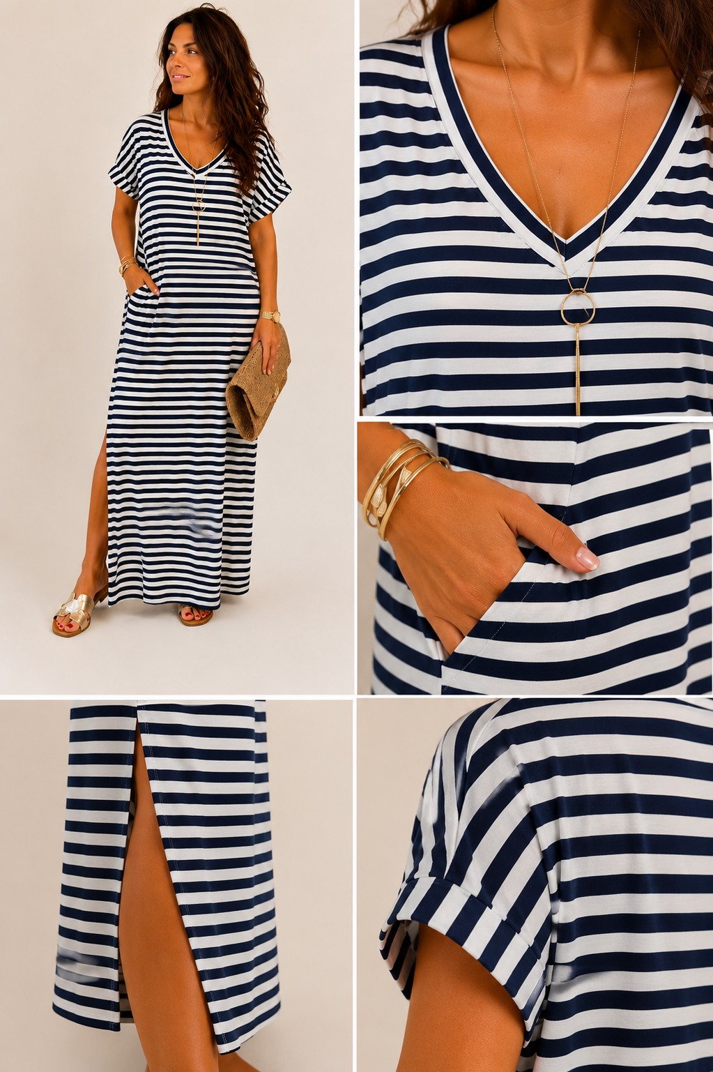 Robe longue rayée 100% coton – Taille unique