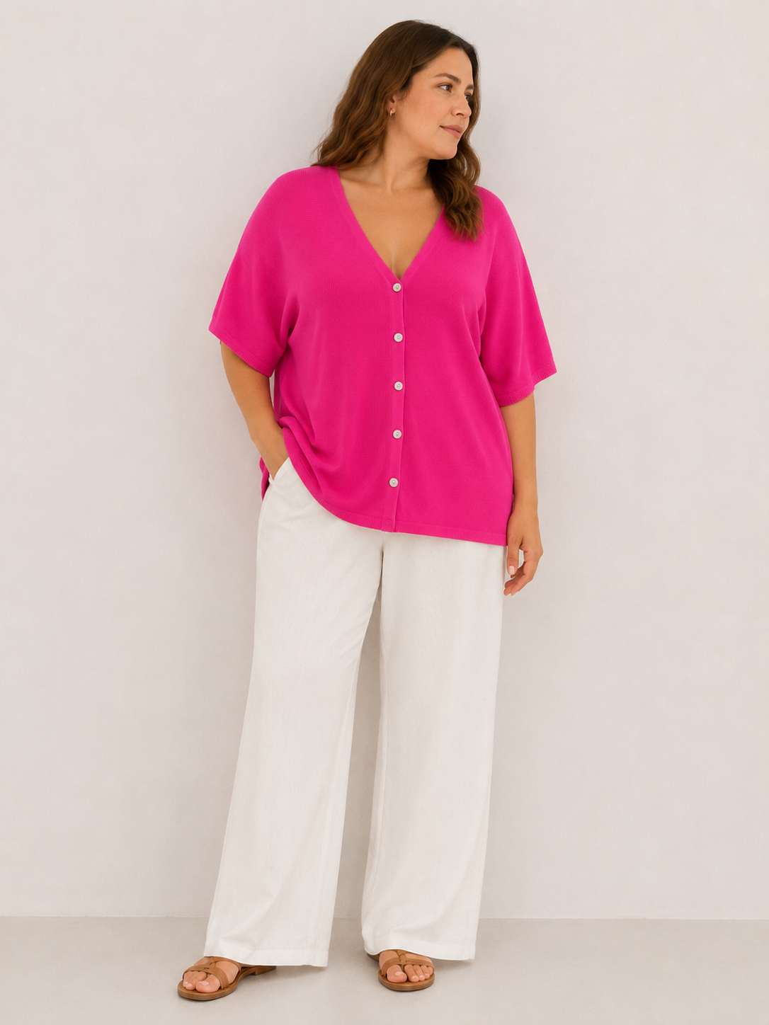    Gilet léger grande taille fuchsia porté