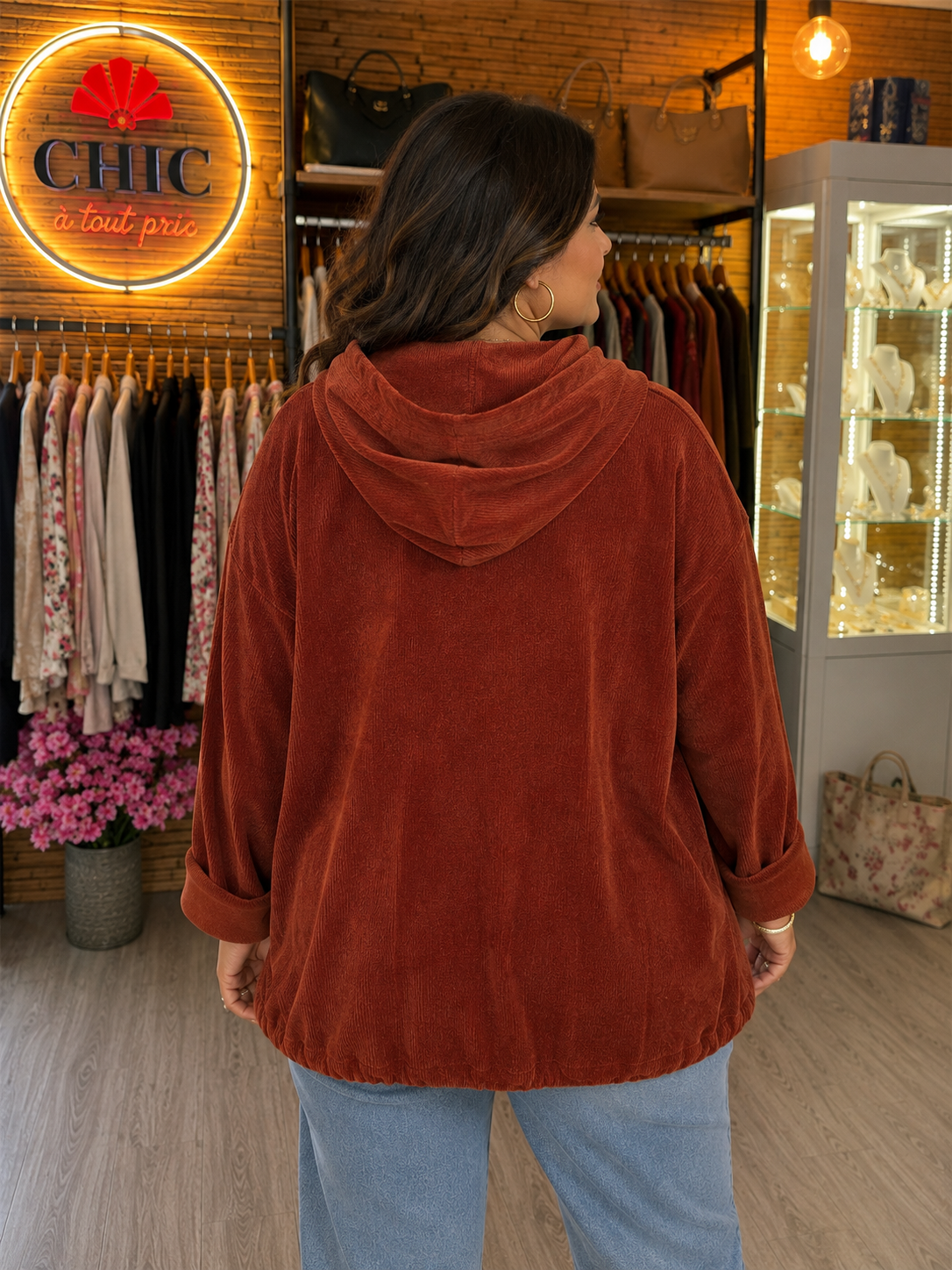 Veste à capuche en coton effet velours
