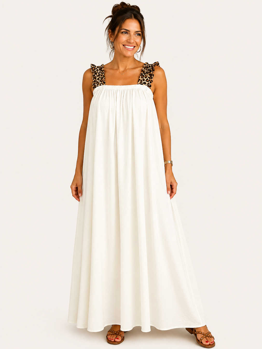 Robe Longue Fluide bretelles Léopard