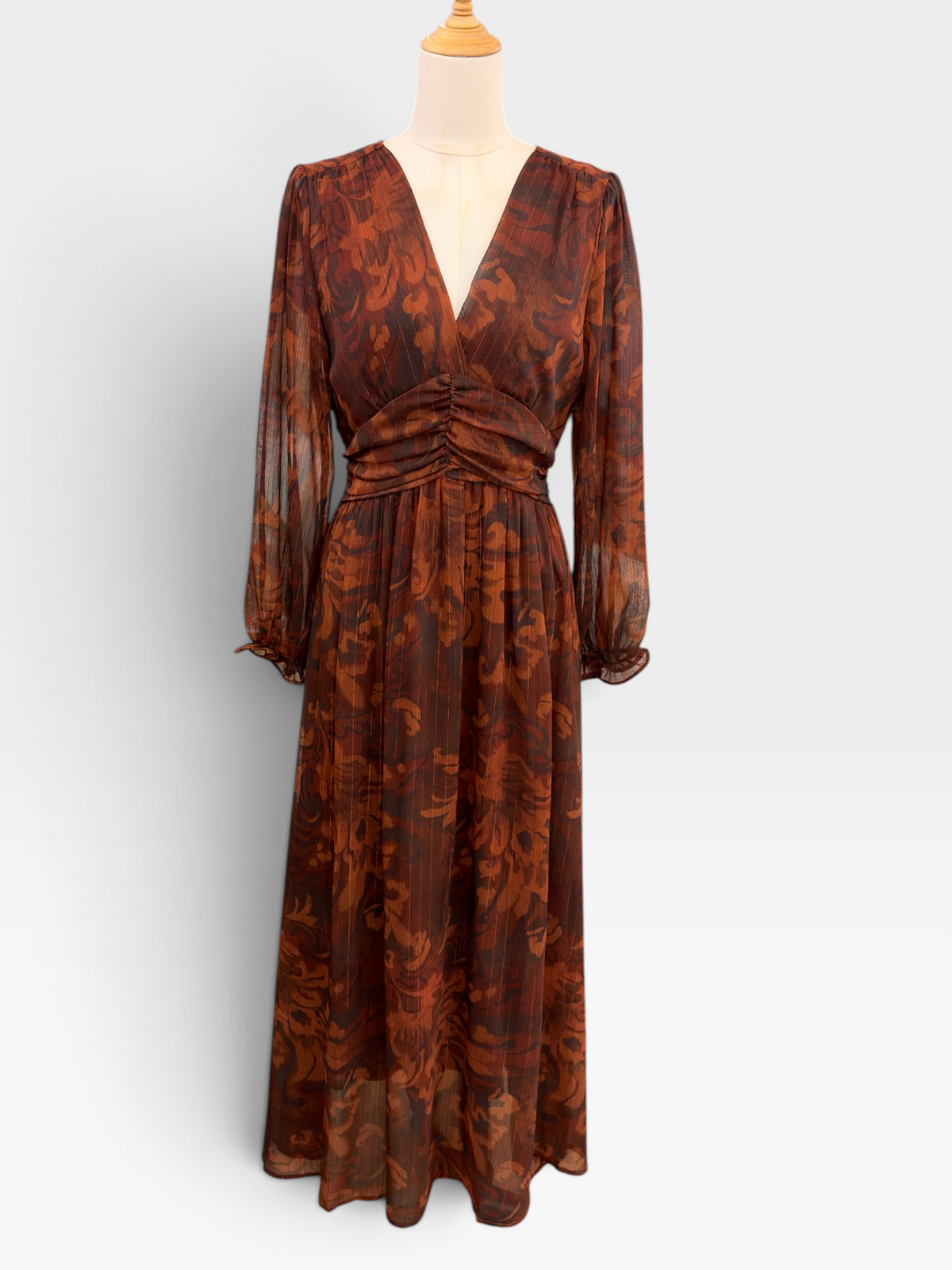 Robe longue imprimée marron