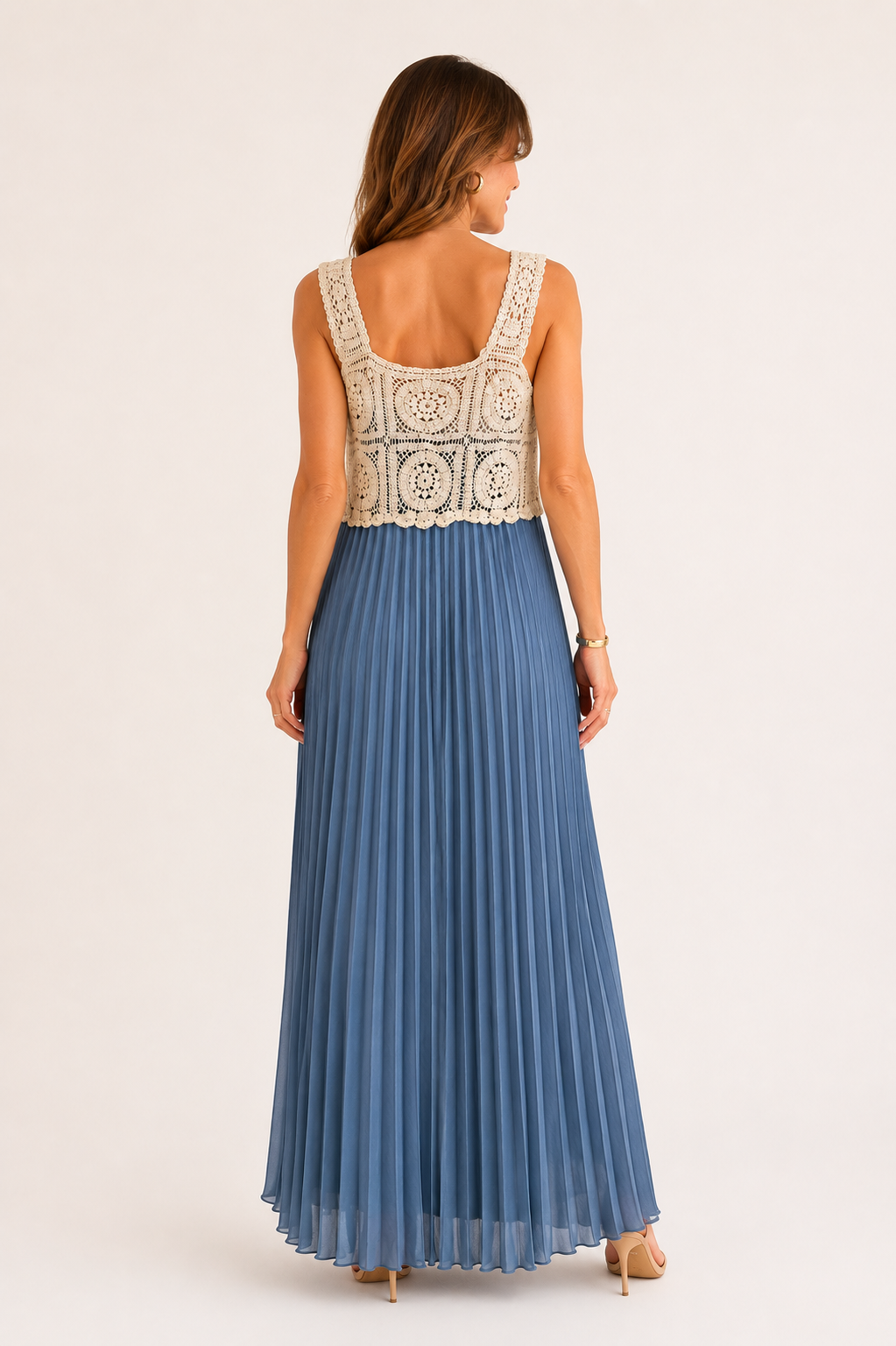 Robe longue plissée avec haut crochet – Cérémonie & Élégance