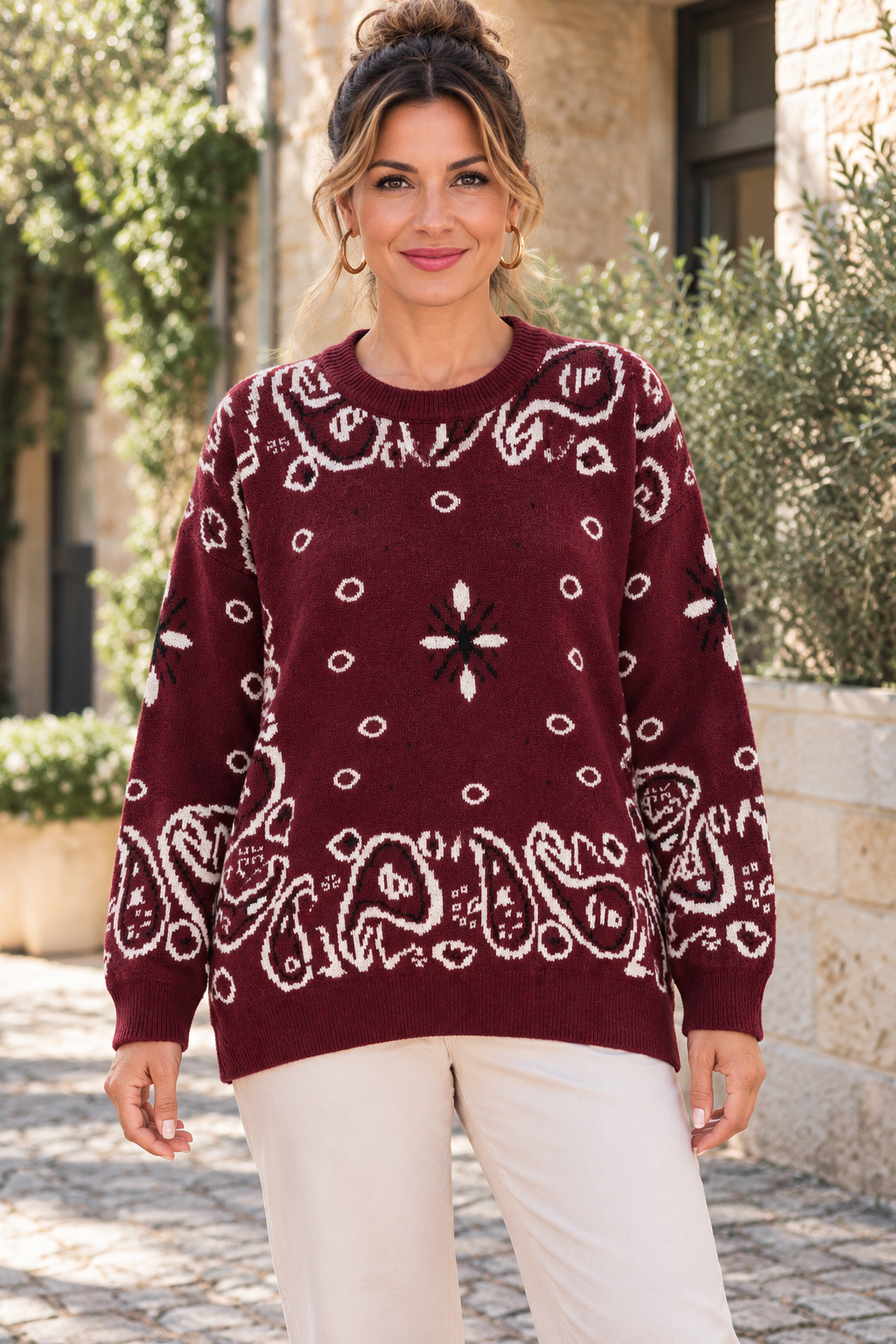 Pull femme graphique bleu marine – taille unique 36-42