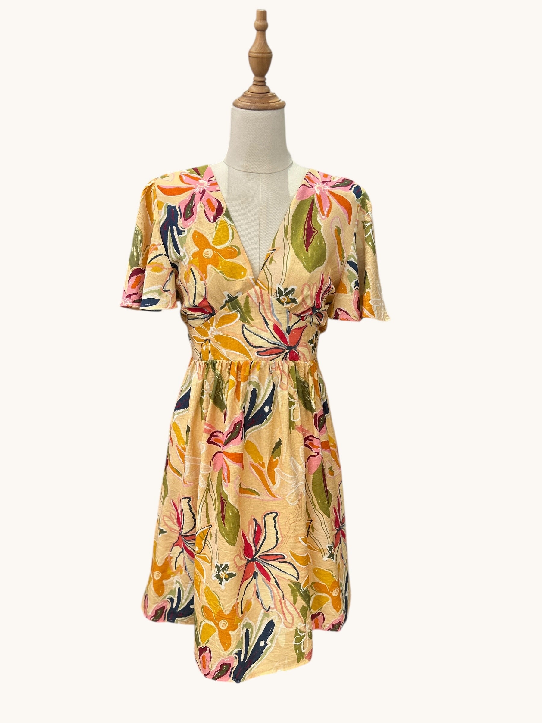 Robe courte fleurie en viscose – Beige multicolore