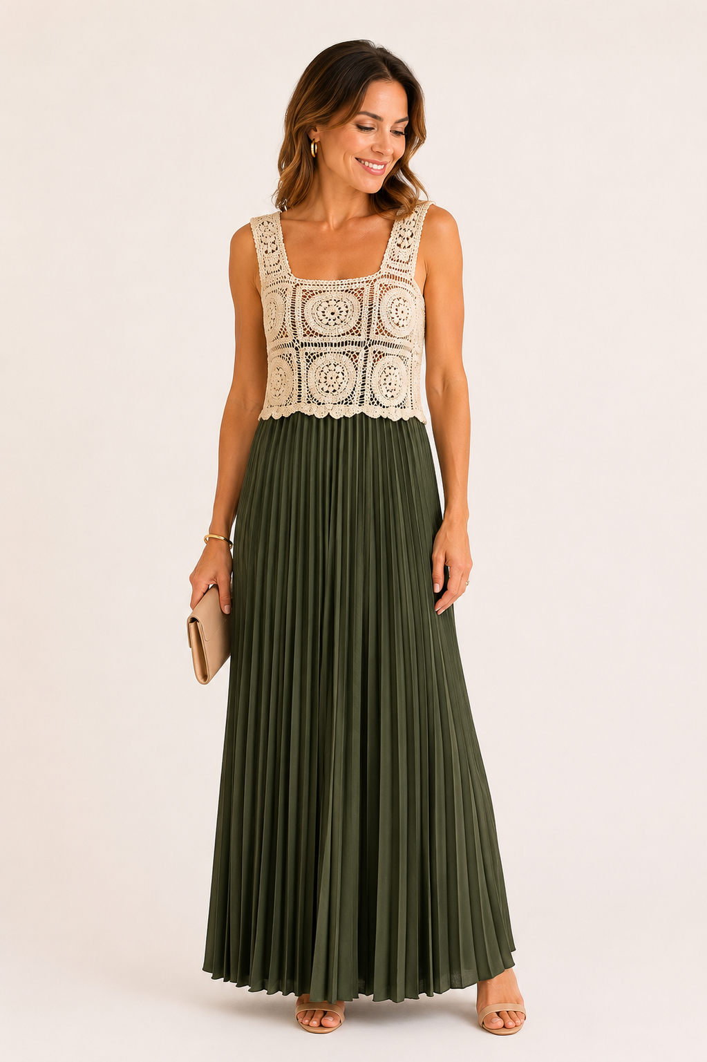 Robe longue plissée avec haut crochet – Cérémonie & Élégance
