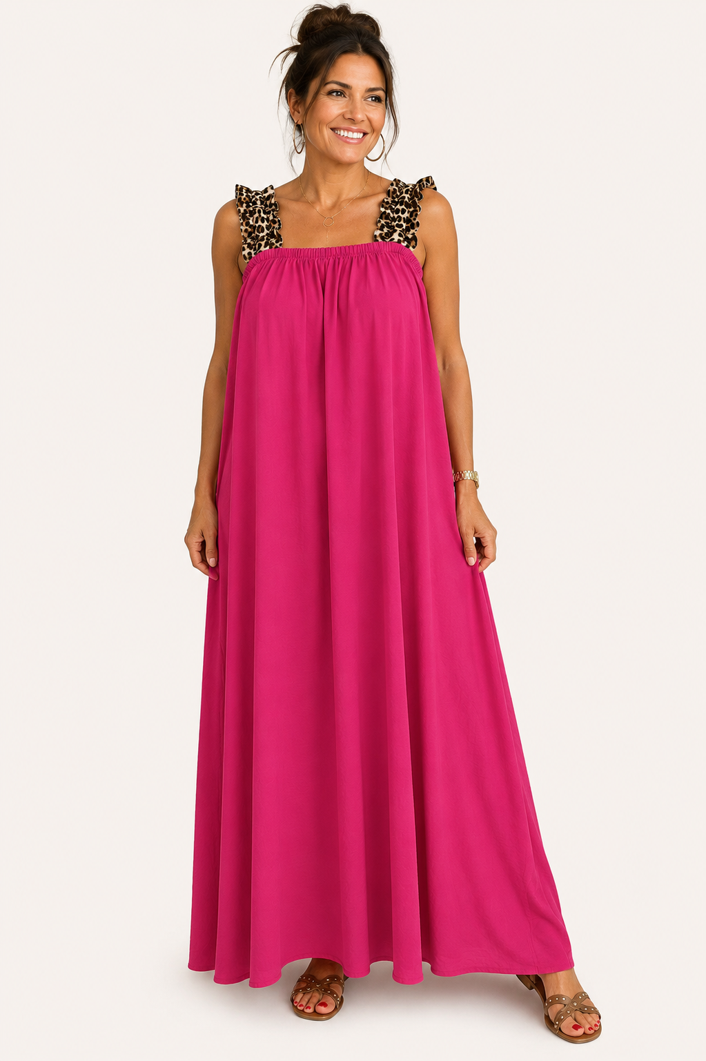 Robe Longue Fluide bretelles Léopard
