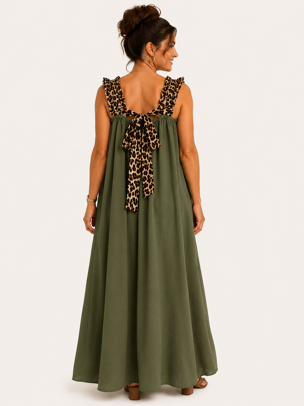 Robe Longue Fluide bretelles Léopard