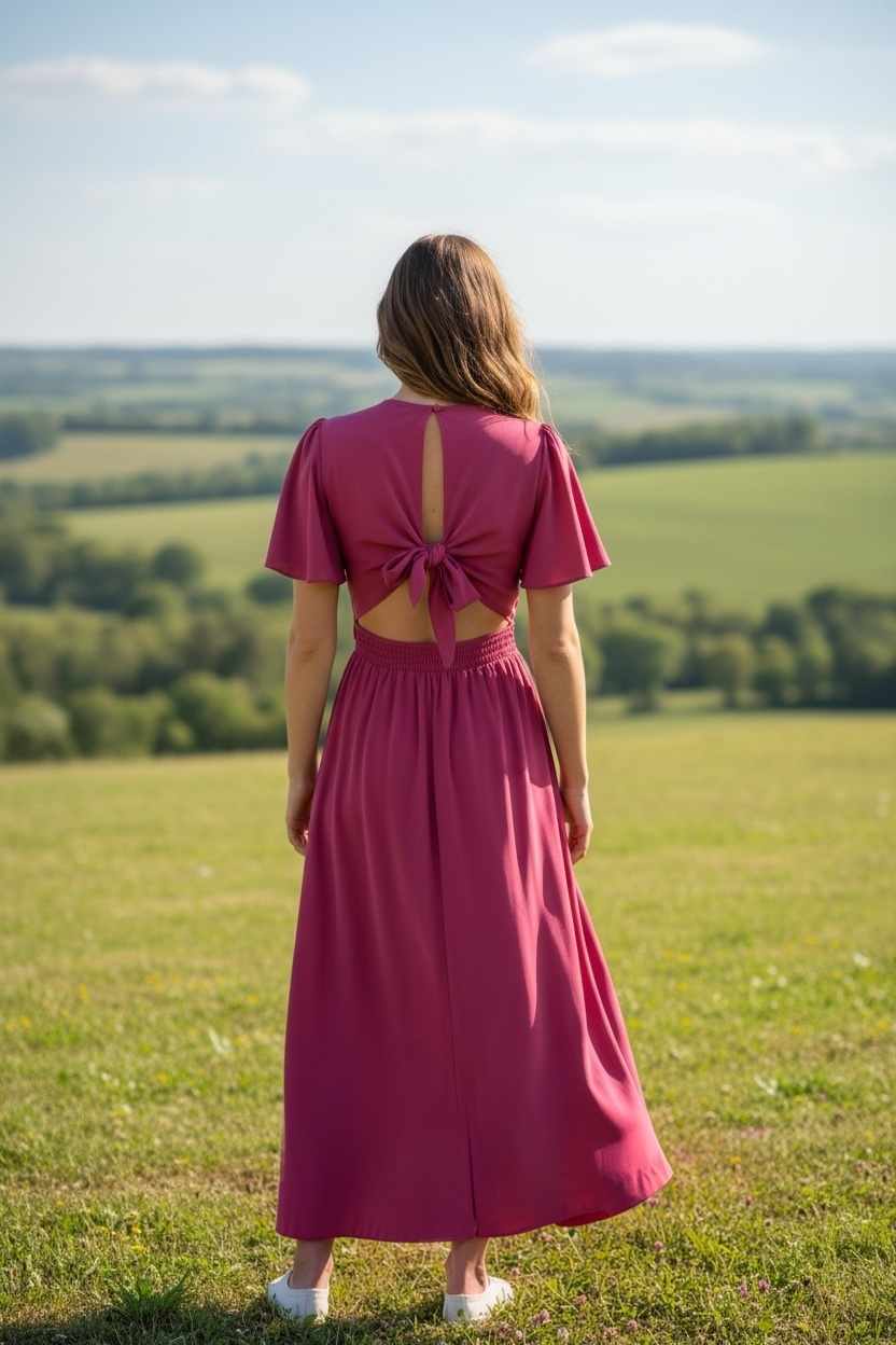 Robe longue fluide dos noué