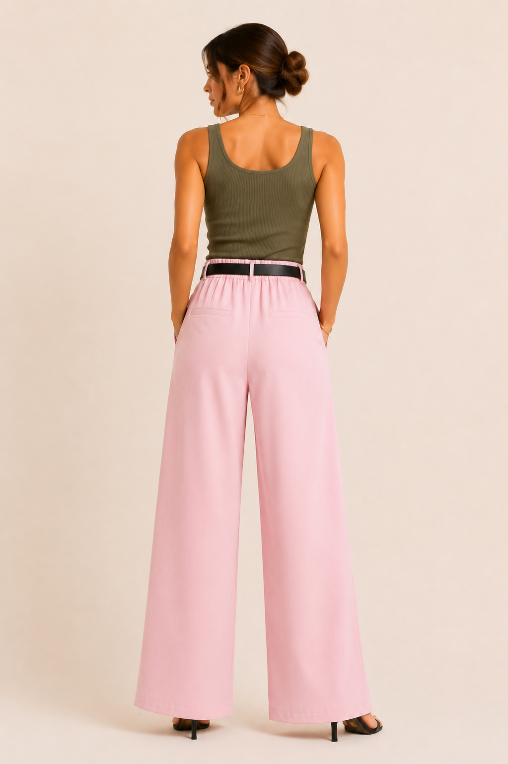 Pantalon Large Fluide avec Ceinture