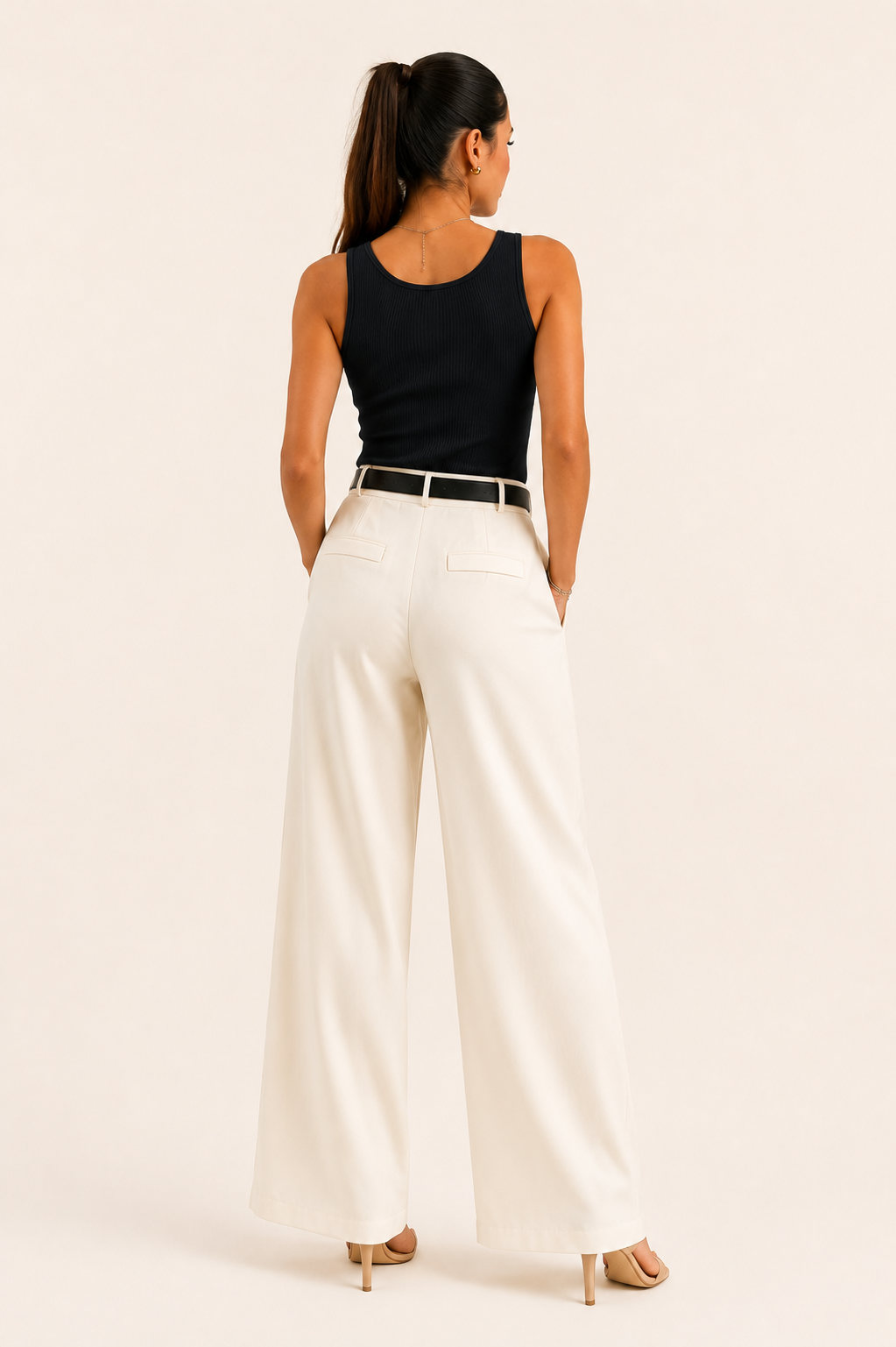 Pantalon Large Fluide avec Ceinture