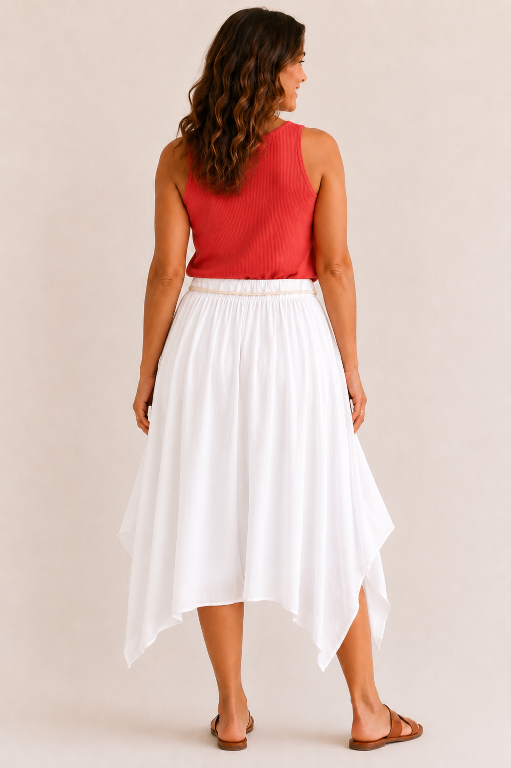 Jupe asymétrique 100% coton – Ceinture tressée à perles
