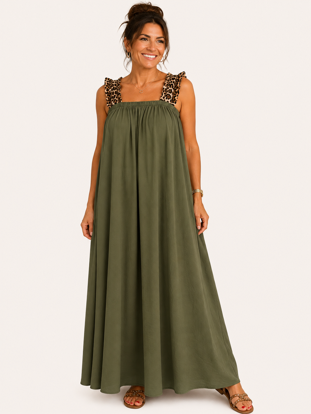 Robe Longue Fluide bretelles Léopard