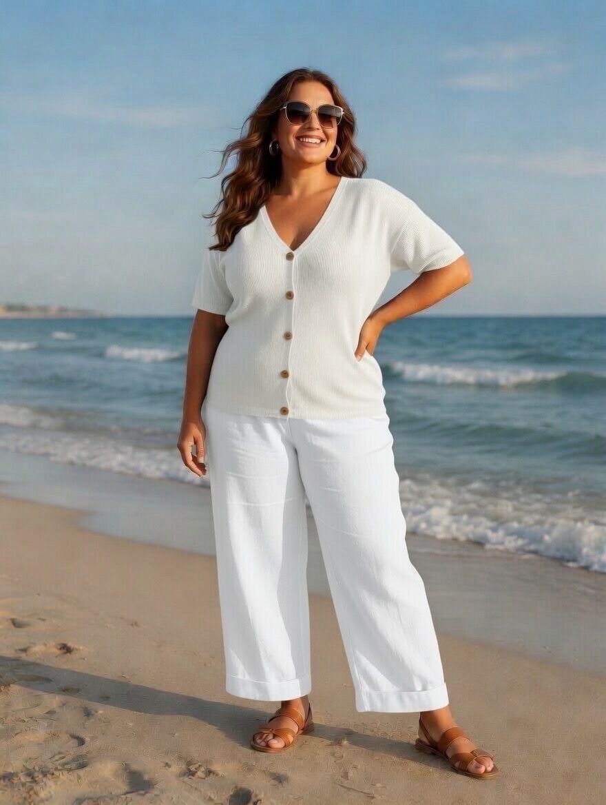     Gilet léger grande taille blanc porté