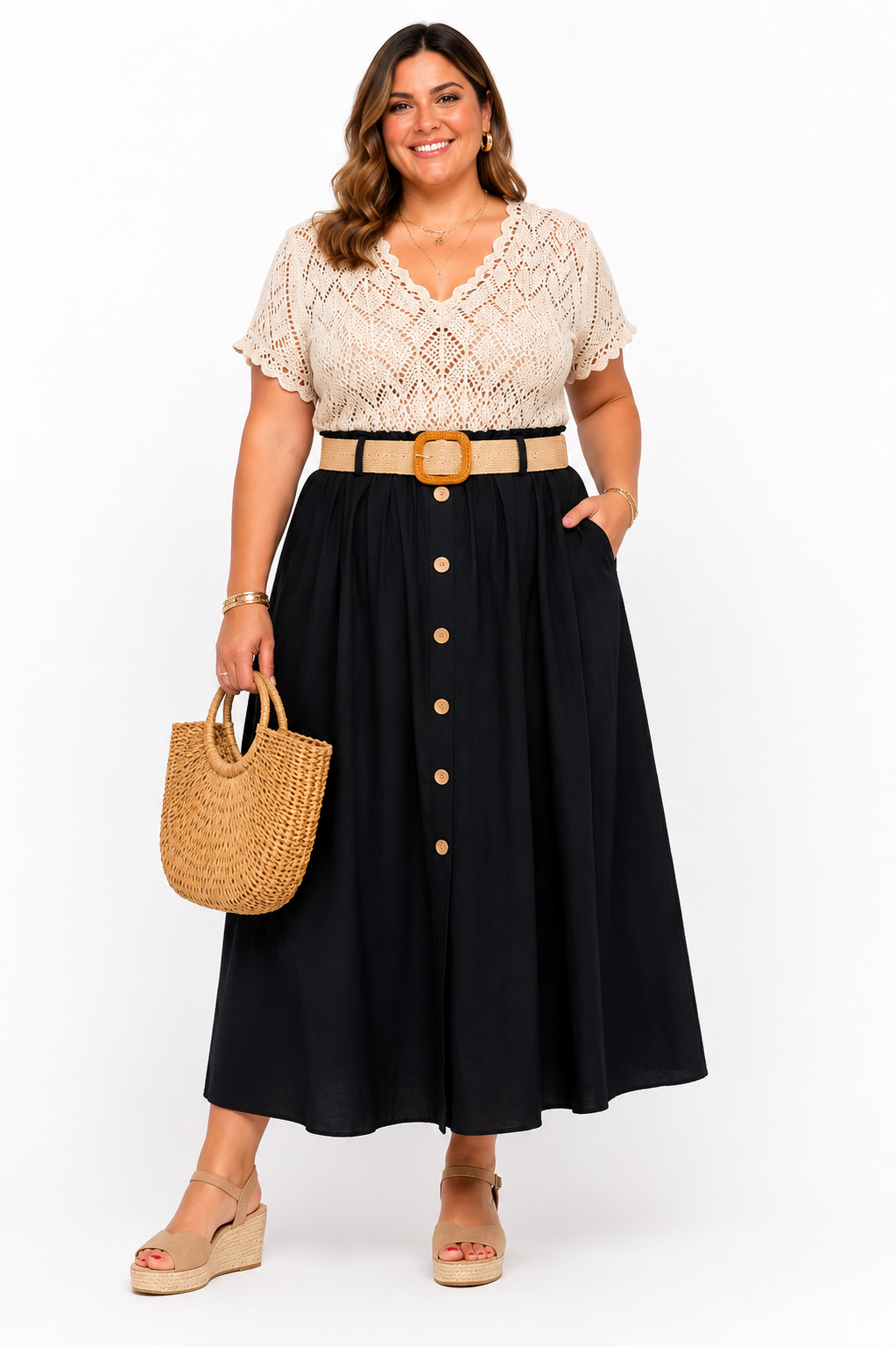 Jupe Longue Ceinturée Grande Taille