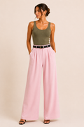 Pantalon Large Fluide avec Ceinture