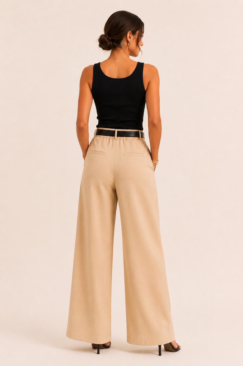 Pantalon Large Fluide avec Ceinture