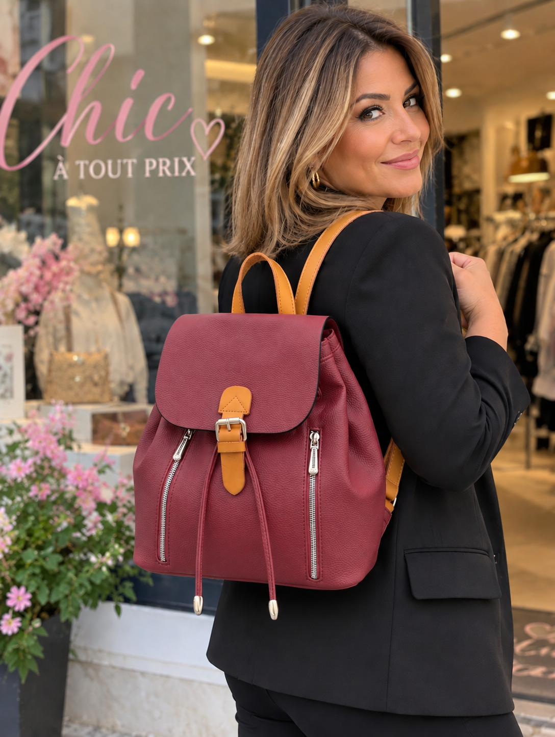 Sac à dos Flora & Co – Beige & Bordeaux