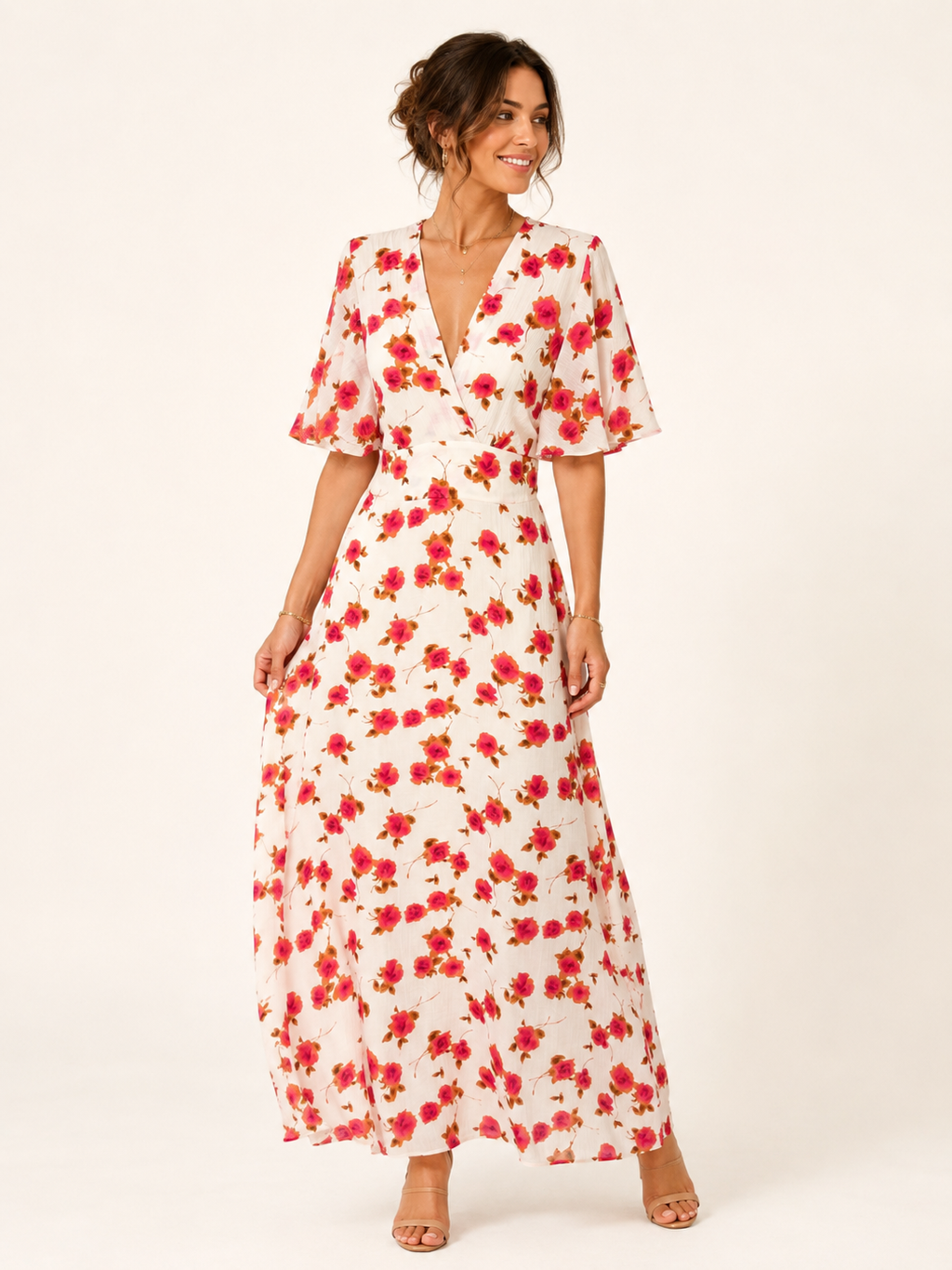 Robe Longue Fleurie Rose Fuchsia