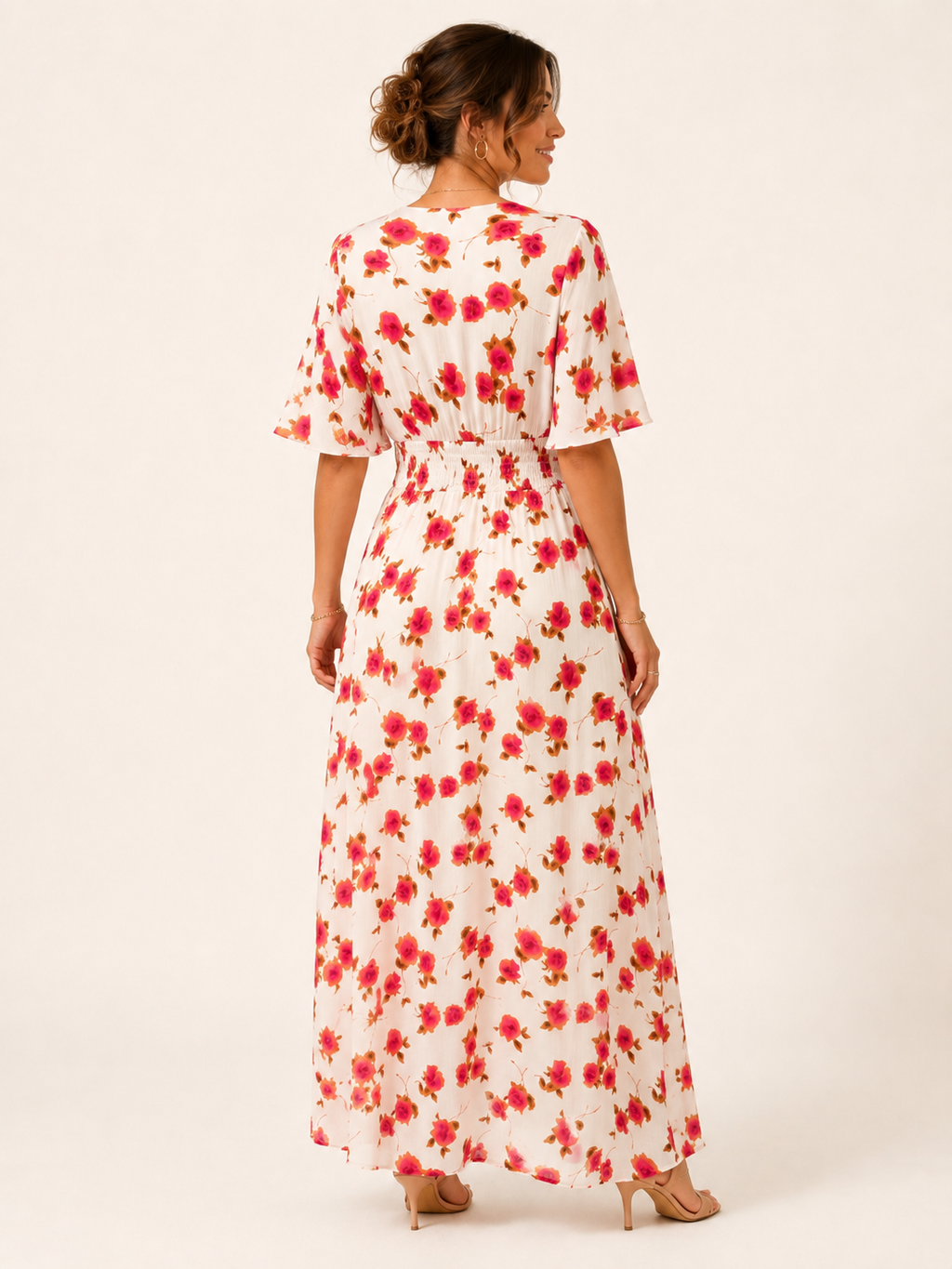 Robe Longue Fleurie Rose Fuchsia