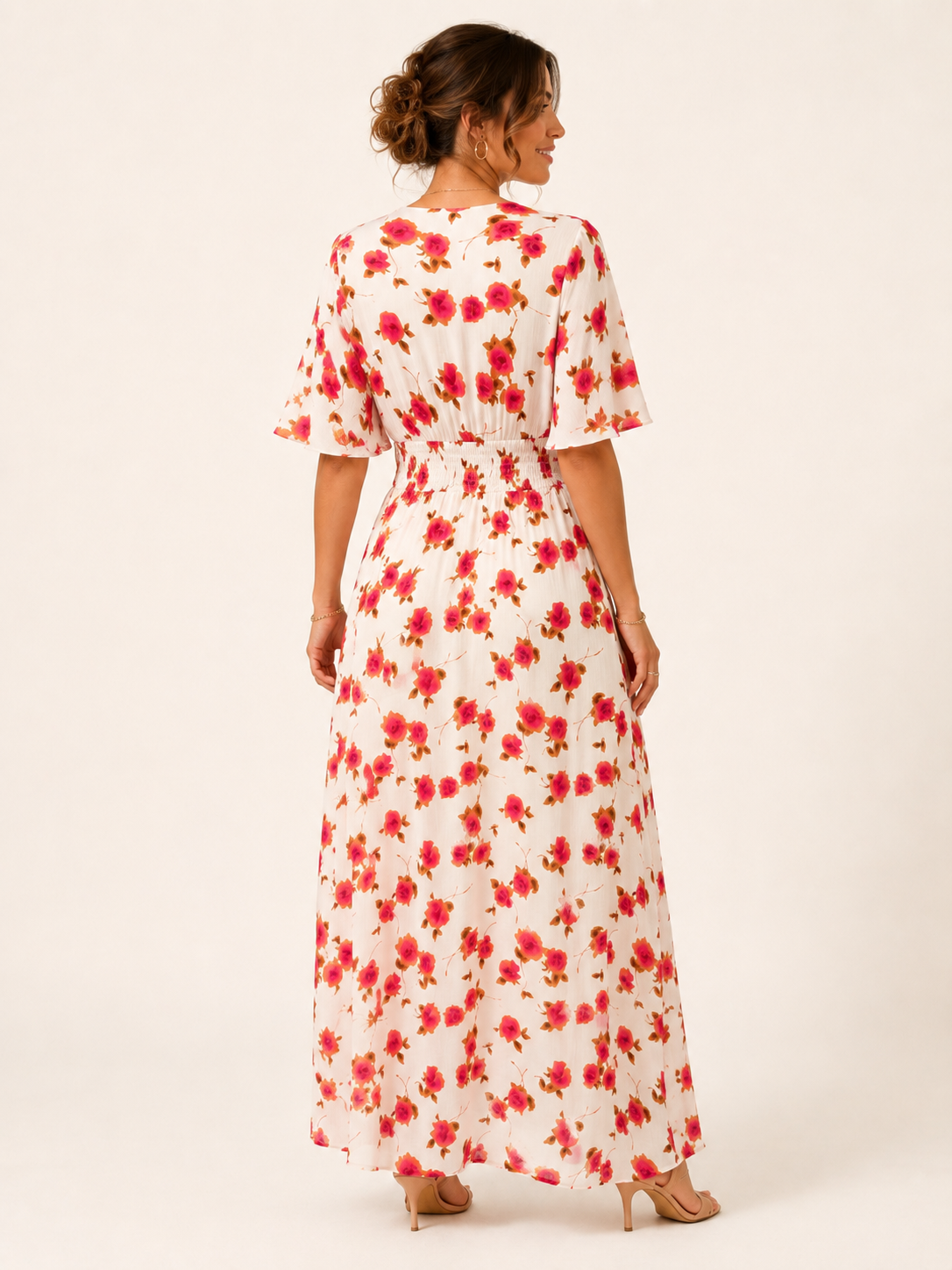 Robe Longue Fleurie Rose Fuchsia