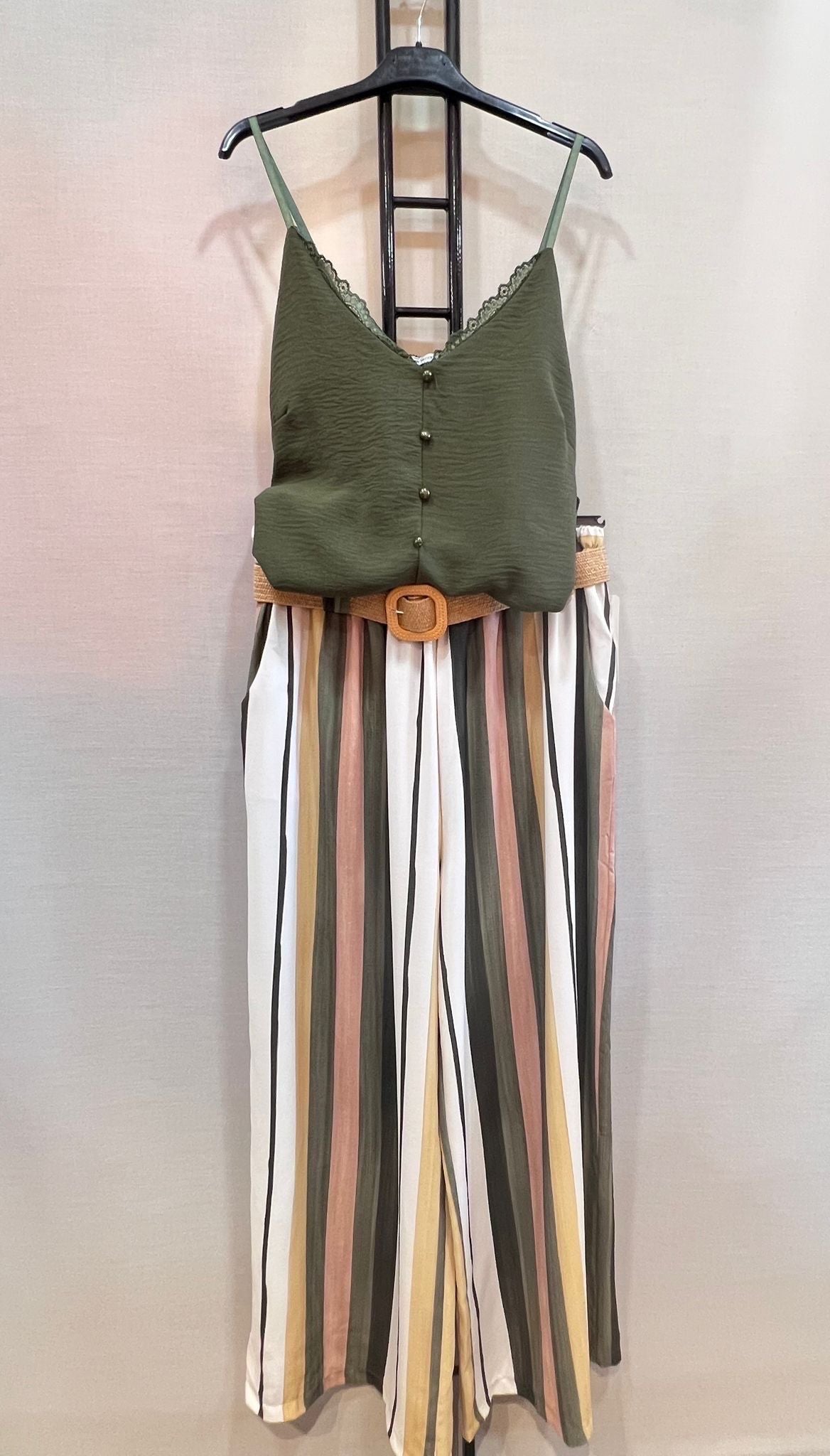Pantalon Large Grande Taille Rayé Avec Ceinture – Taille Unique 42/48