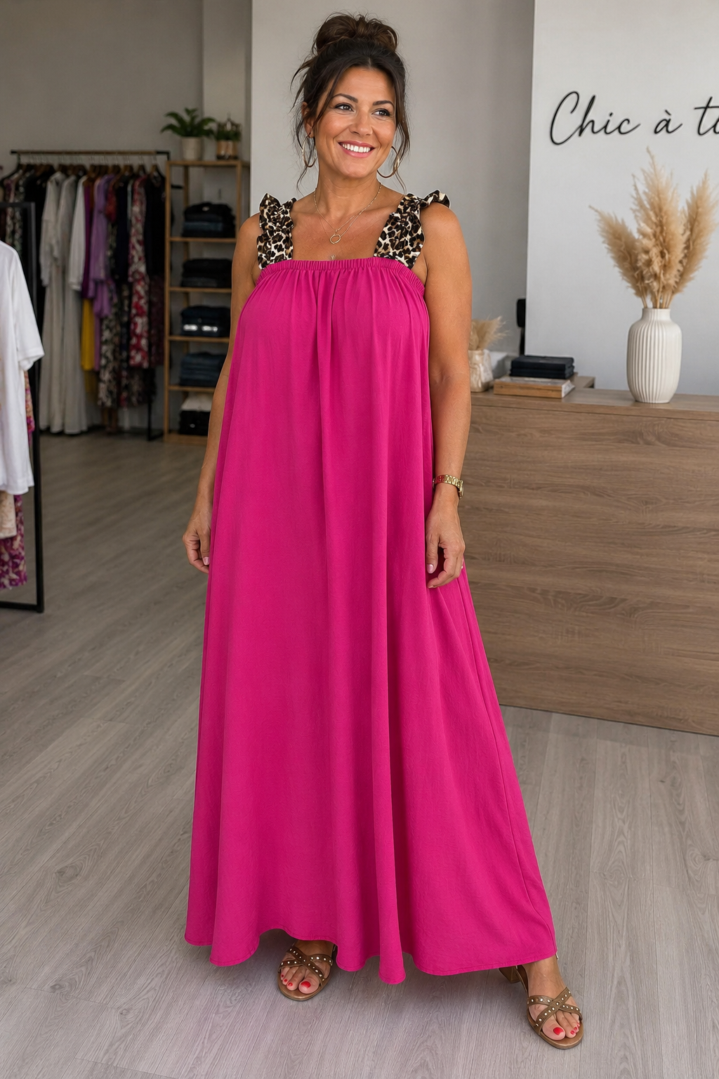 Robe Longue Fluide bretelles Léopard