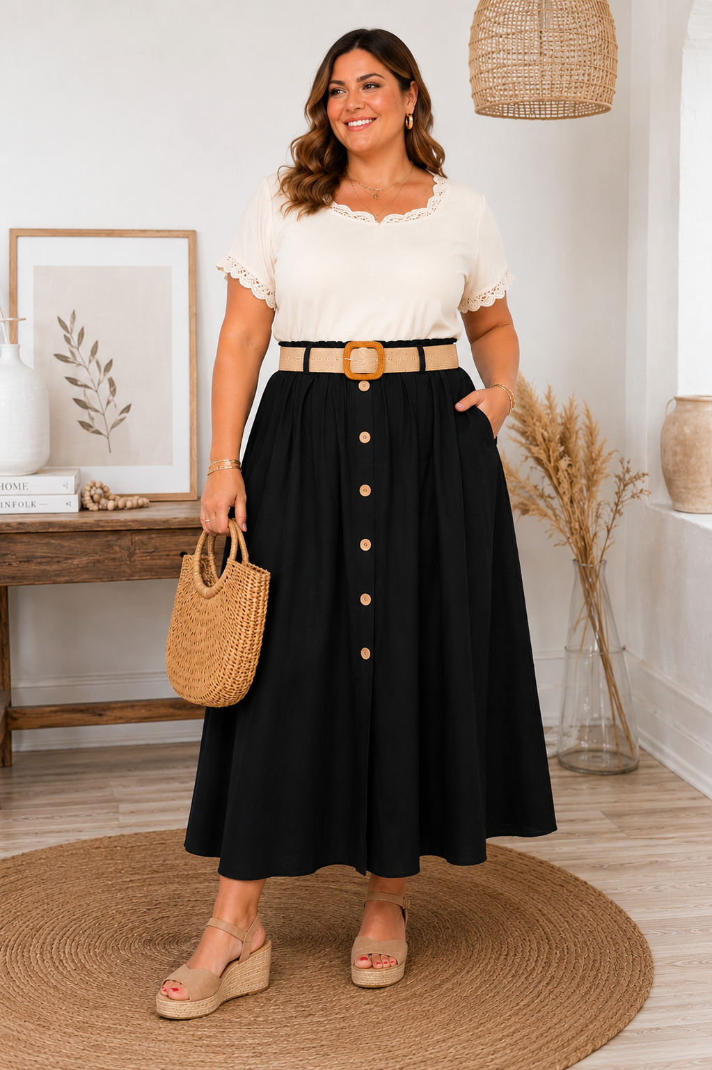 Jupe Longue Ceinturée Grande Taille