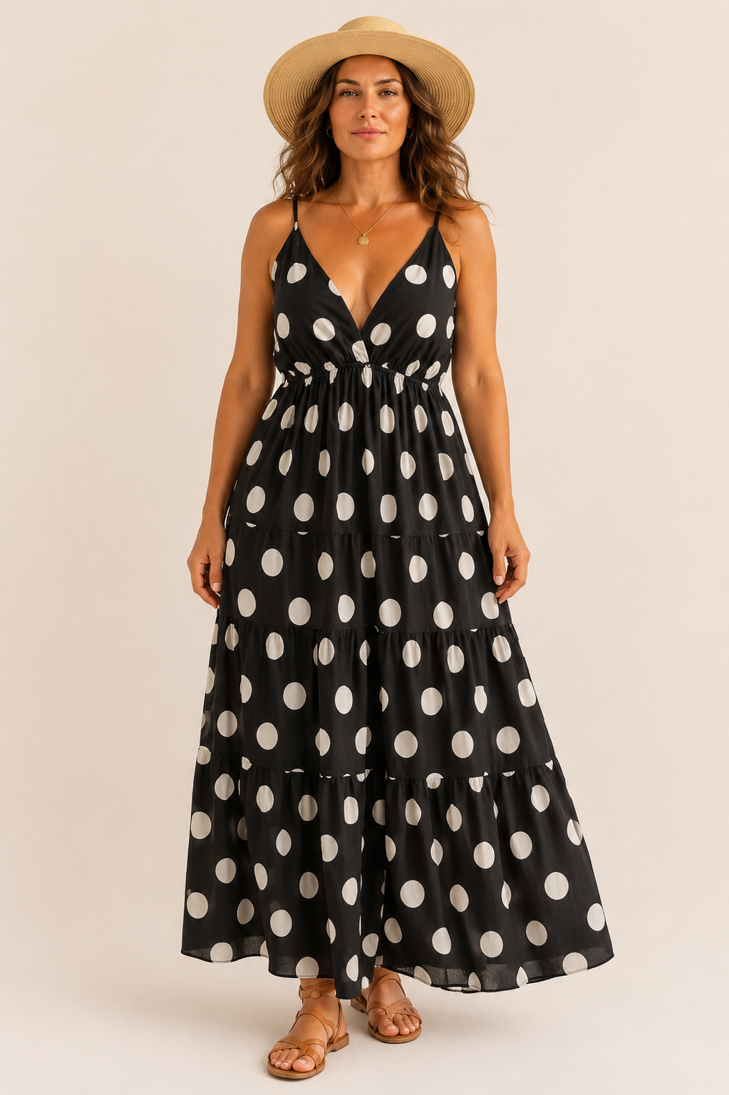 Robe longue à pois – Décolleté V & poitrine rembourrée