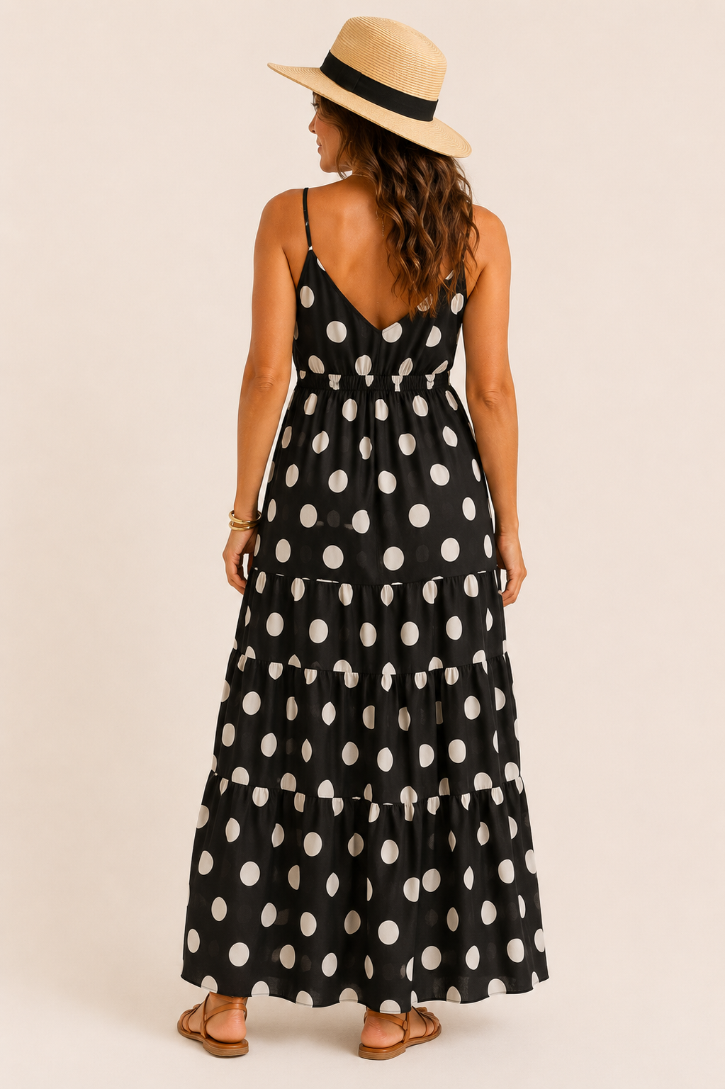 Robe longue à pois – Décolleté V & poitrine rembourrée