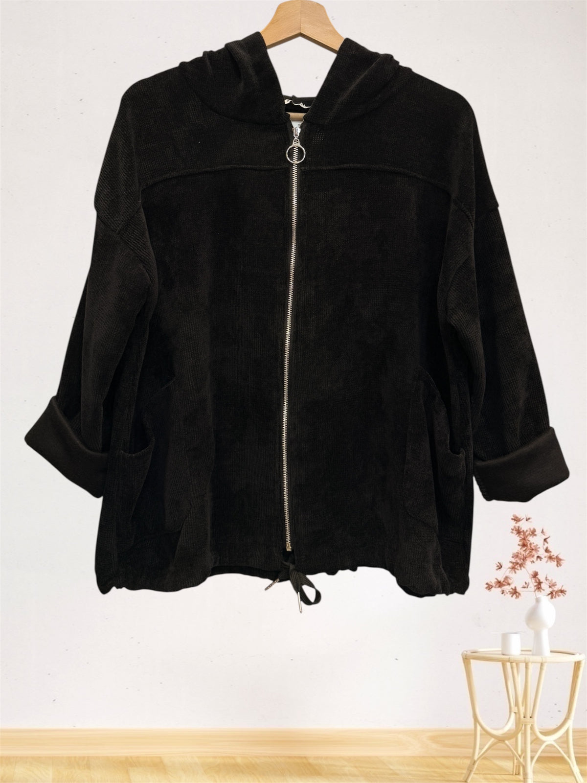 Veste à capuche en coton effet velours
