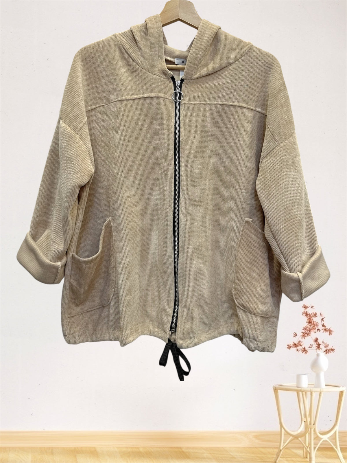 Veste à capuche en coton effet velours