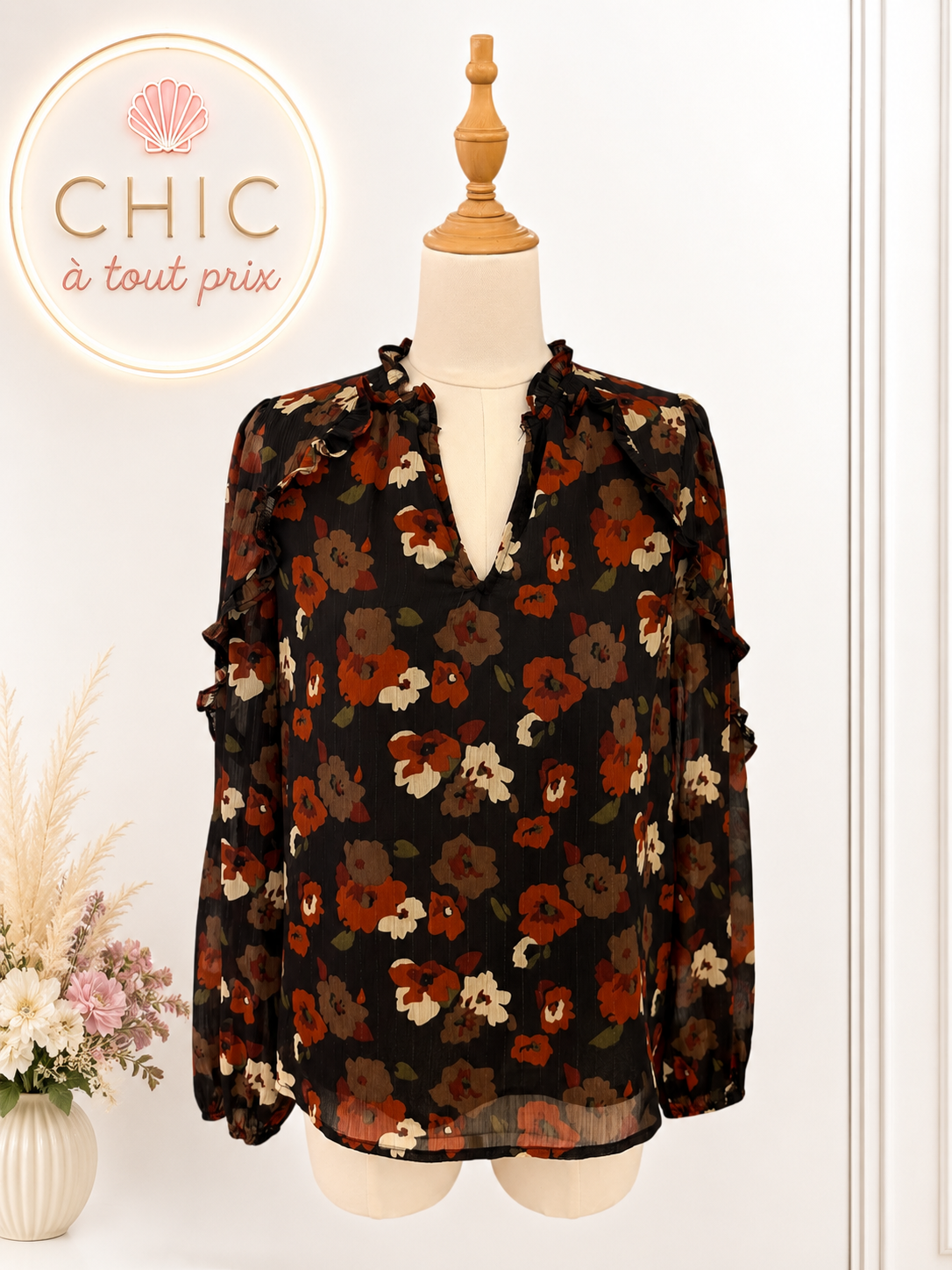 Blouse Fleurie Automnale à Volant