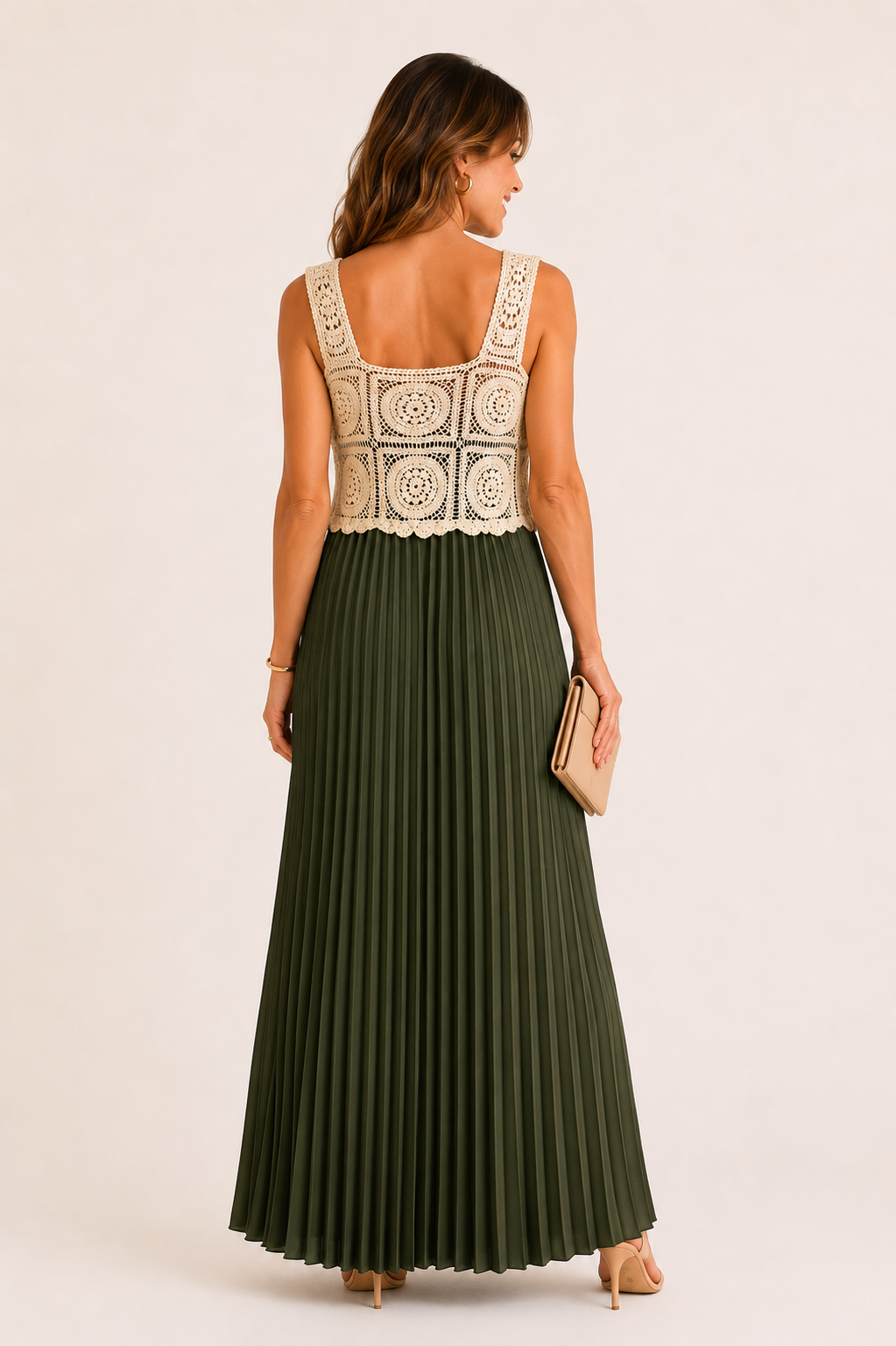 Robe longue plissée avec haut crochet – Cérémonie & Élégance