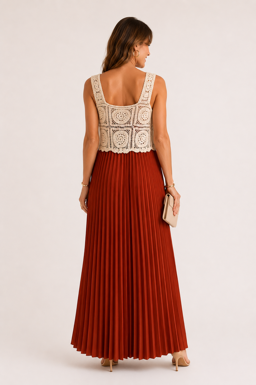 Robe longue plissée avec haut crochet – Cérémonie & Élégance