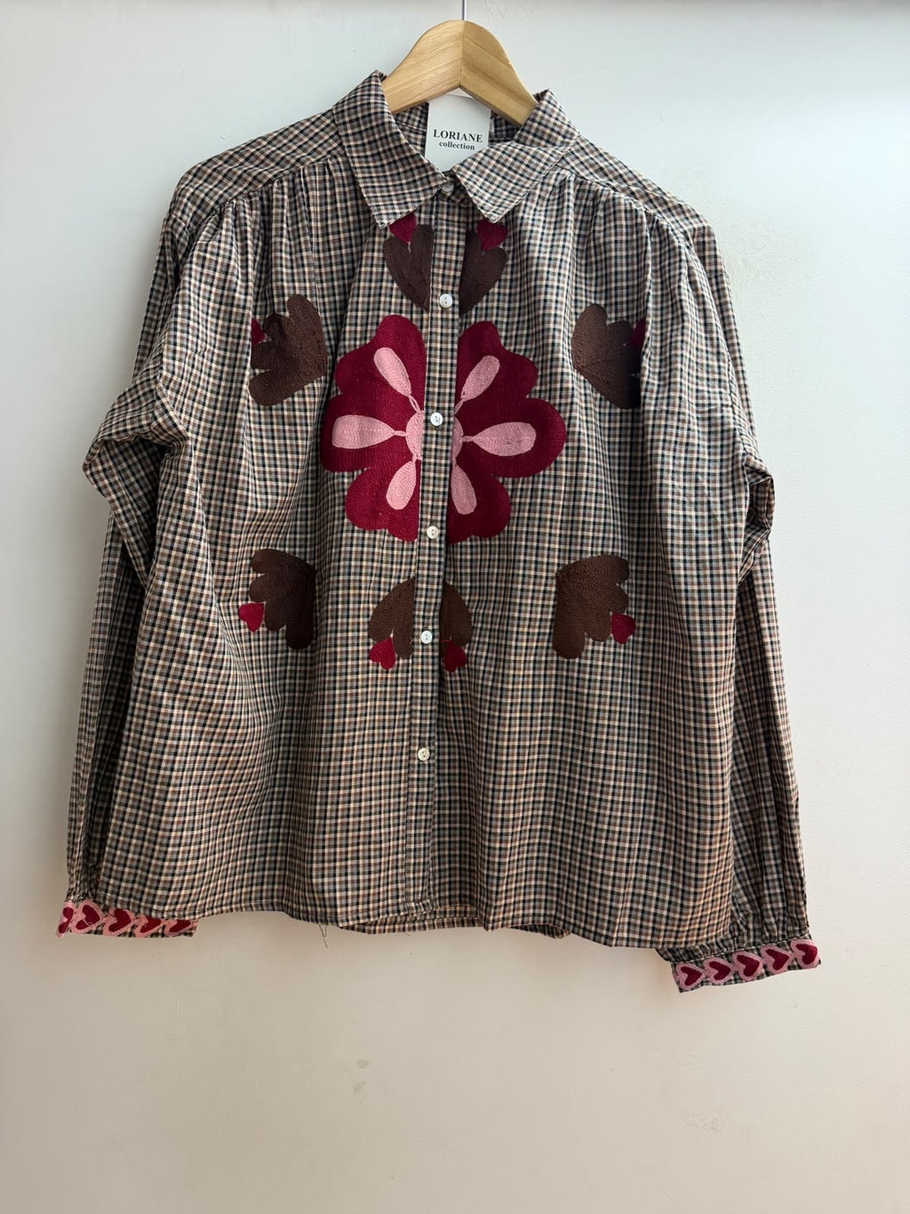 Chemise femme à carreaux marron et beige – vue de face