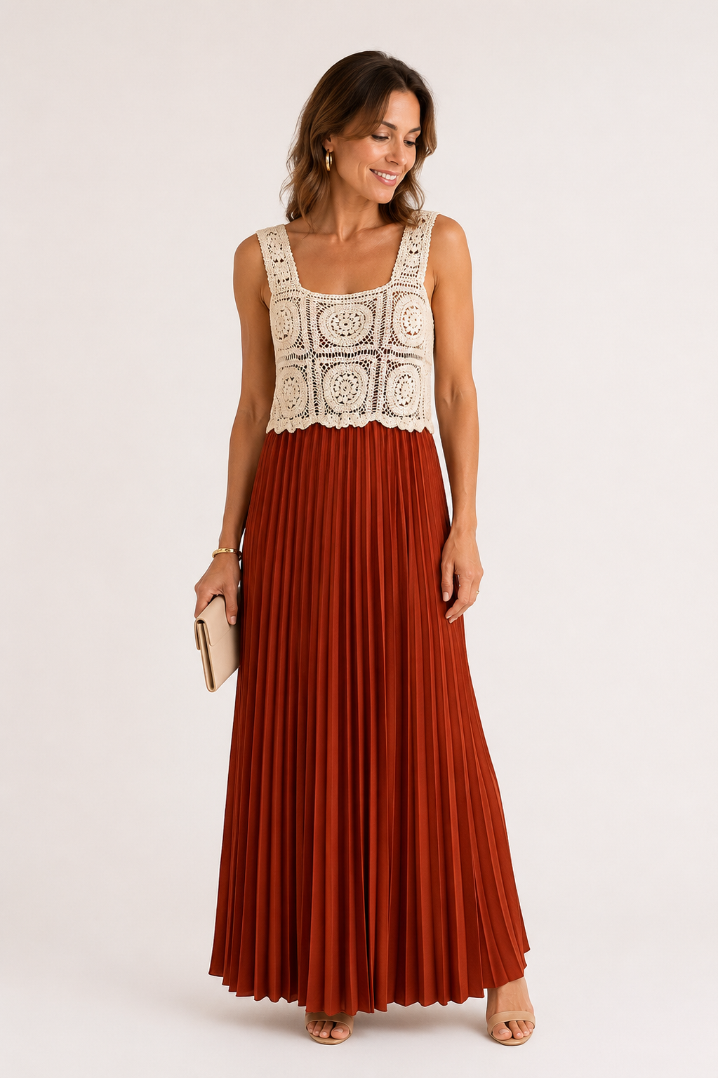 Robe longue plissée avec haut crochet – Cérémonie & Élégance