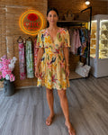 Robe courte fleurie en viscose – Beige multicolore