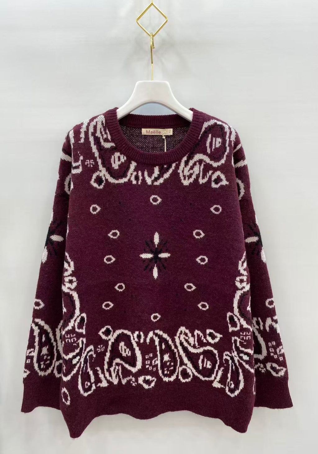 Pull à motifs bordeaux – taille unique 36-42