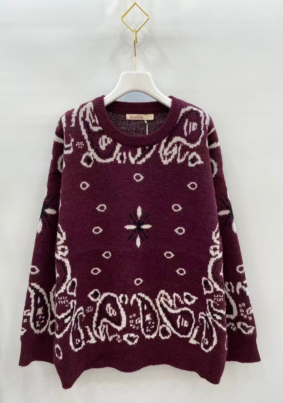 Pull à motifs bordeaux – taille unique 36-42
