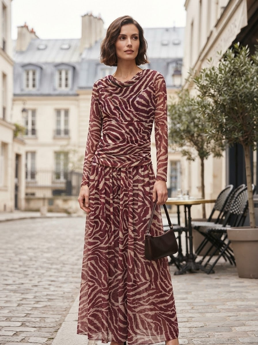 Robe longue imprimée bordeaux femme – taille unique